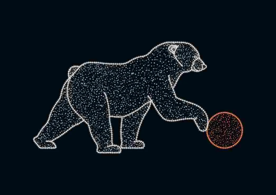 Световой мишка с красным шаром, высота 1.2м